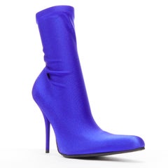 BALENCIAGA Demna blue lycra high heeled sock boots EU39 Kim Kardashian
