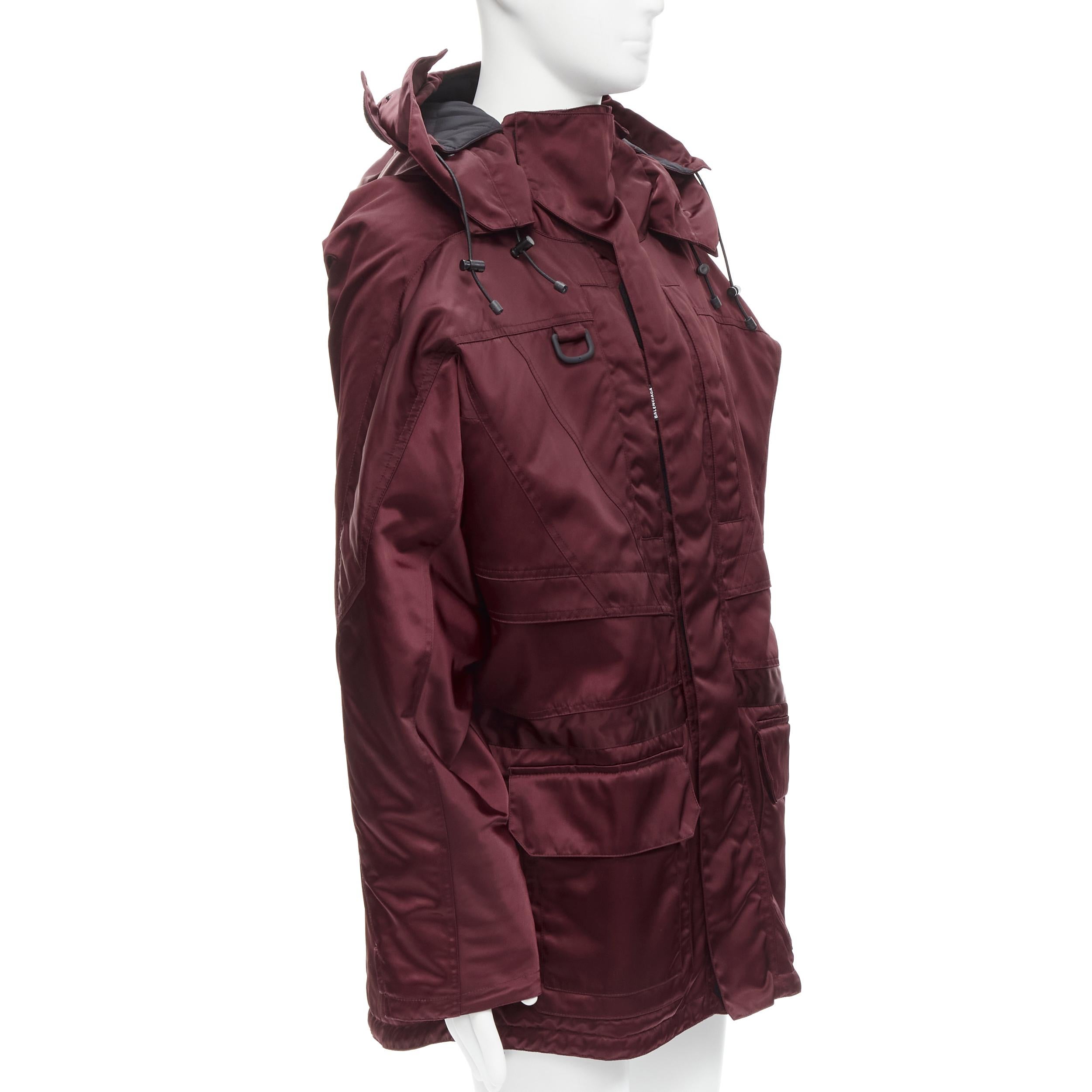 Red BALENCIAGA Demna burgundy red oversized hooded quilted ski jacket coat For Sale