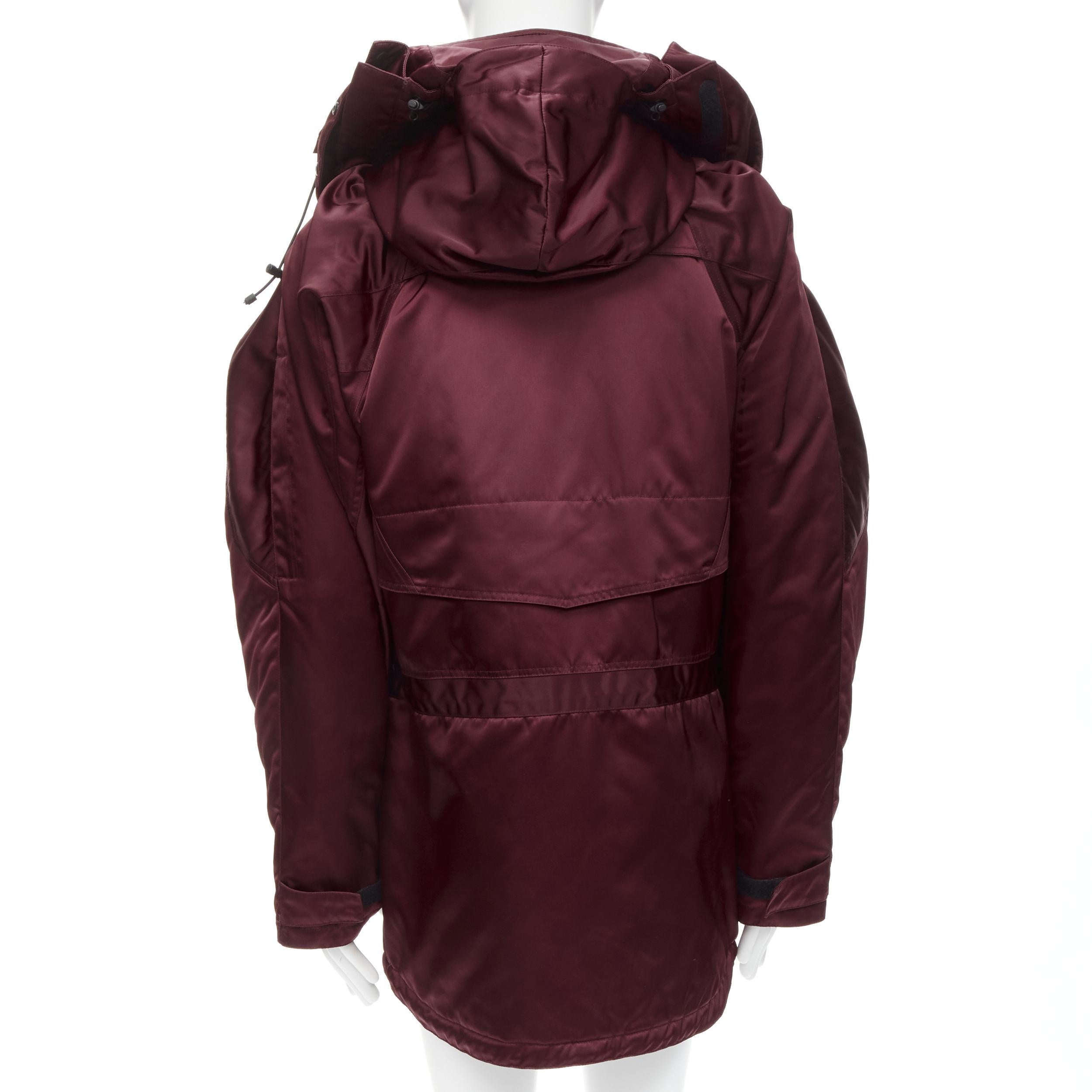 Women's BALENCIAGA Demna burgundy red oversized hooded quilted ski jacket coat For Sale