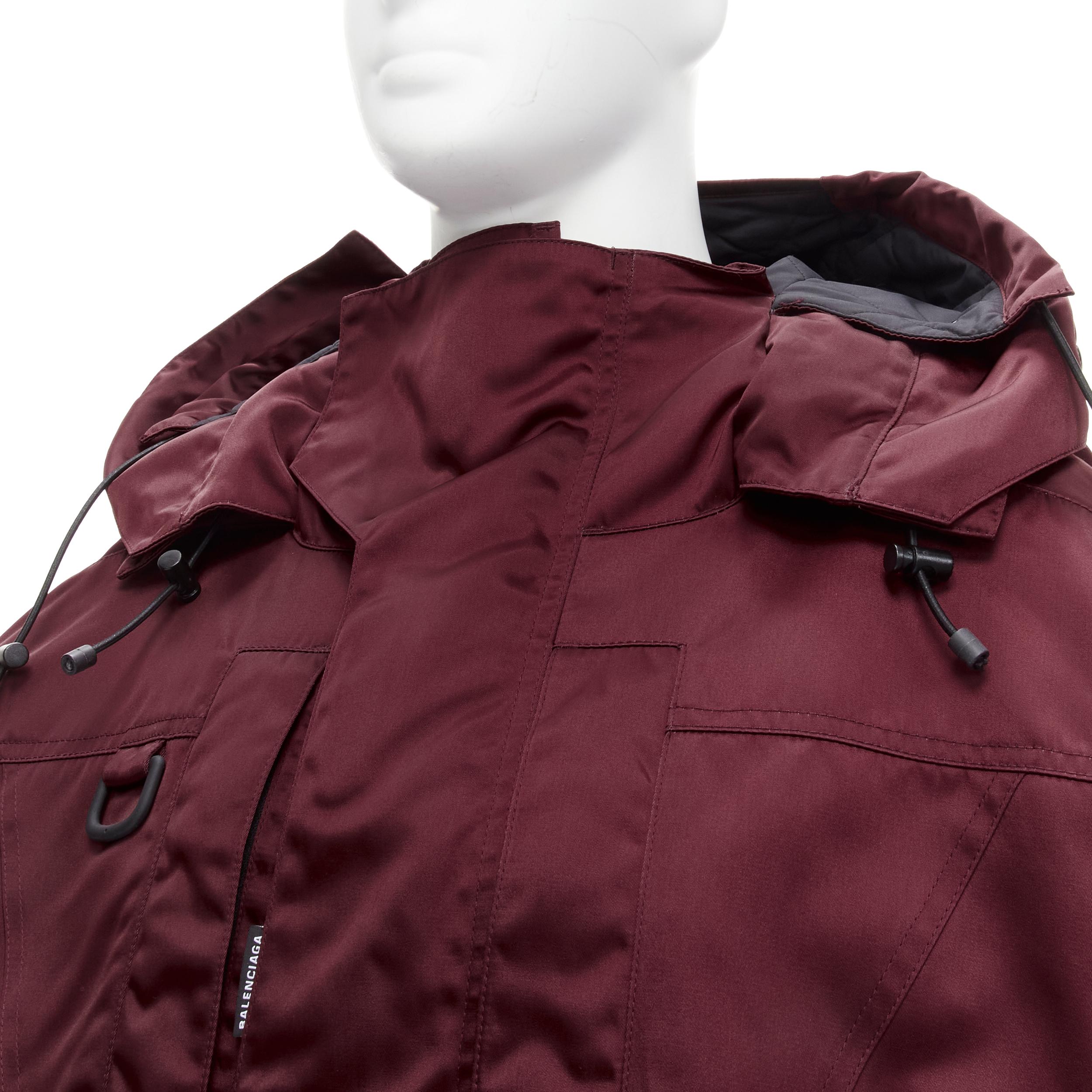 BALENCIAGA Demna burgundy red oversized hooded quilted ski jacket coat For Sale 2