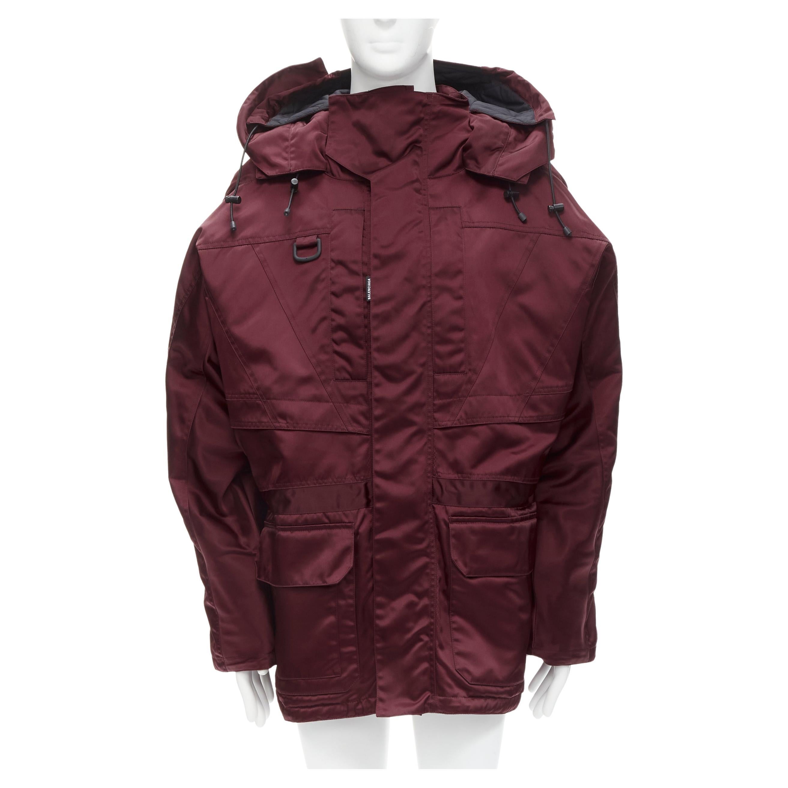 BALENCIAGA Demna burgundy red oversized hooded quilted ski jacket coat For Sale