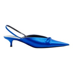 BALENCIAGA DEMNA satin bleu cobalt:: point de couteau:: nœud:: escamotage:: kitten heel EU38.5