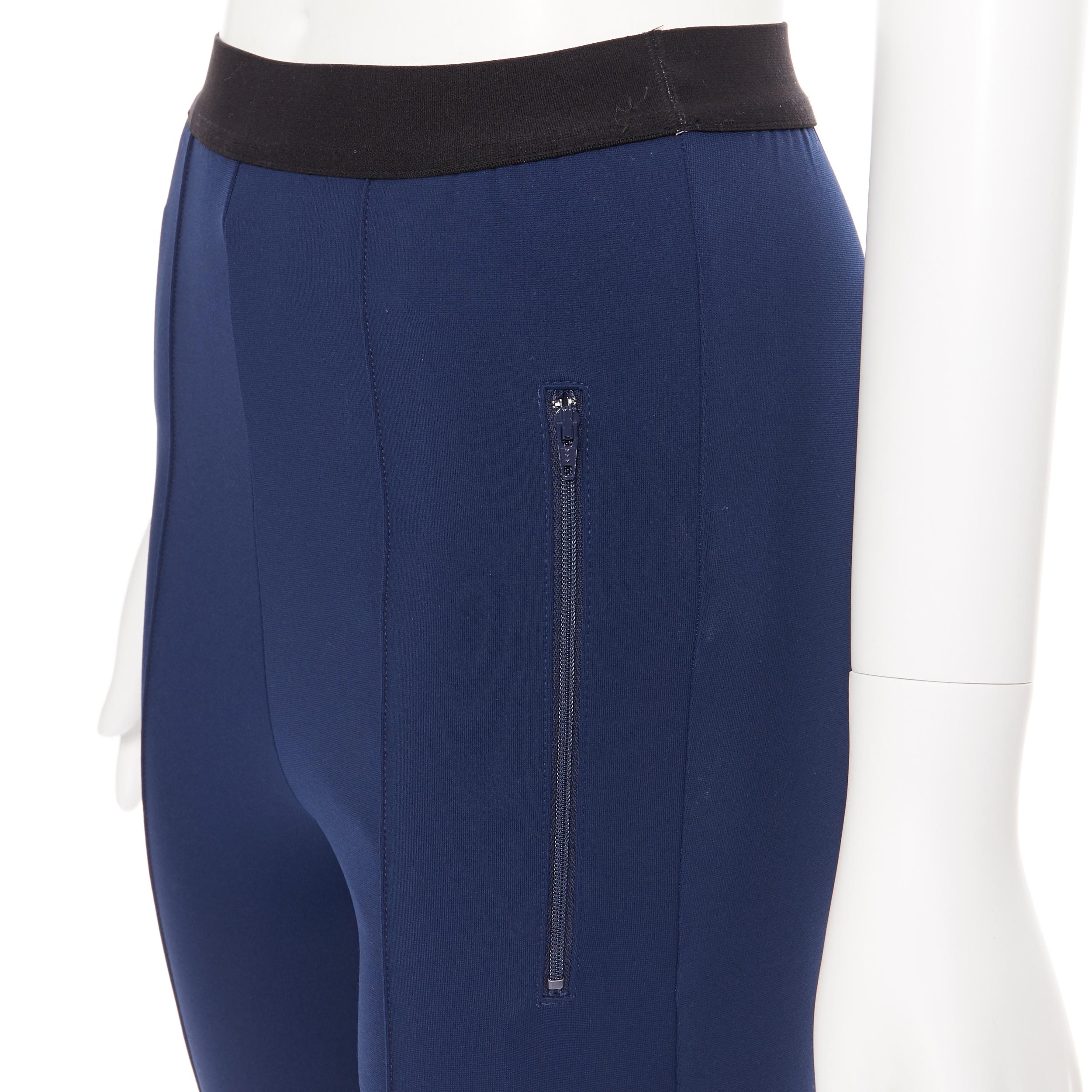 BALENCIAGA DEMNA dark blue front seam logo band dual szip legging pants FR34 In Excellent Condition In Hong Kong, NT