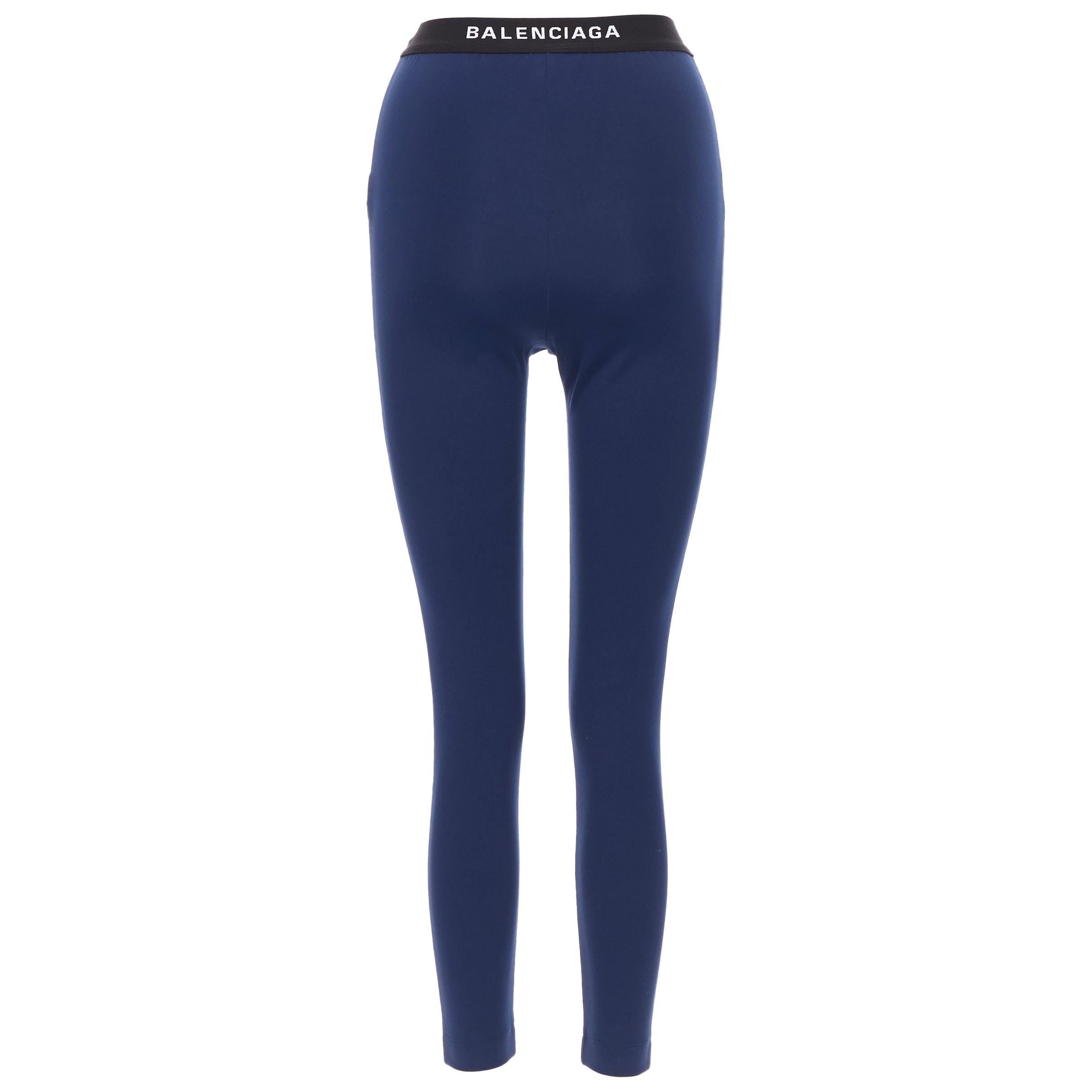 BALENCIAGA DEMNA dark blue front seam logo band dual szip legging pants FR34