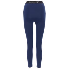 BALENCIAGA DEMNA dark blue front seam logo band dual szip legging pants FR34