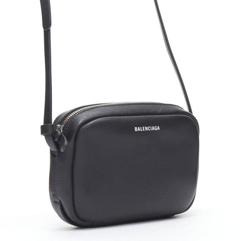 Black BALENCIAGA Demna Everyday Camera XS black leather logo print crossbody bag For Sale