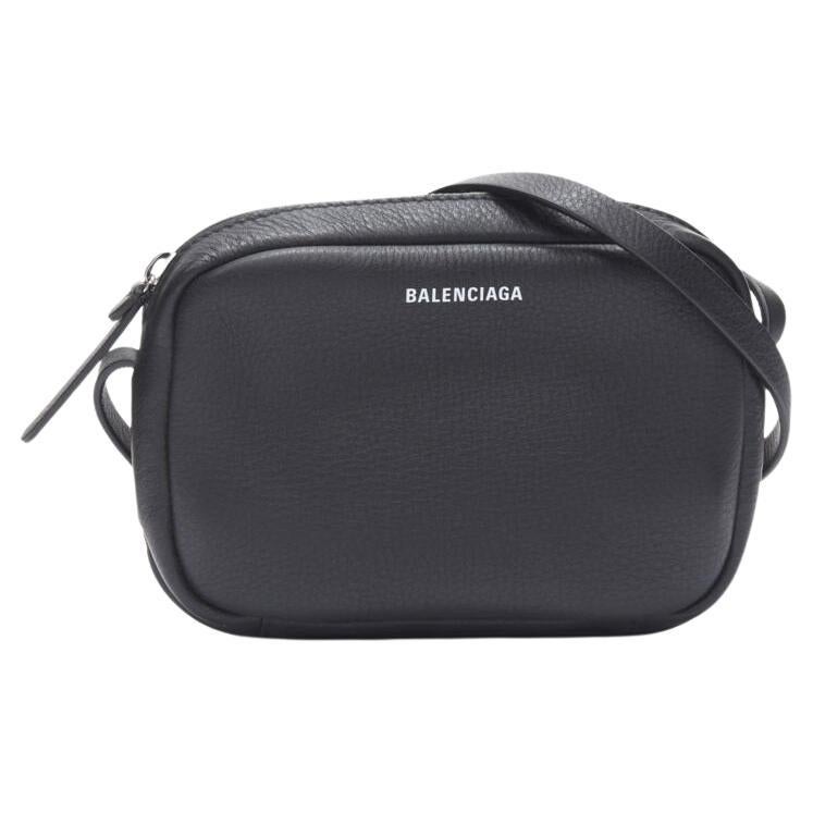 BALENCIAGA Demna Everyday Camera XS black leather logo print crossbody bag For Sale at 1stDibs