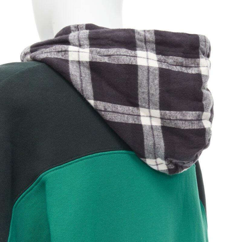 BALENCIAGA Demna green black striped patchwork checked hoodie sweater L For Sale 3