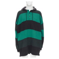 BALENCIAGA Demna green black striped patchwork checked hoodie sweater M