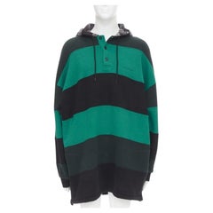 Balenciaga Demna verde nero a righe patchwork a quadri felpa con cappuccio M. I.
