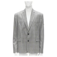 BALENCIAGA Demna grey checked black rubber logo log boxy blazer FR36 XS