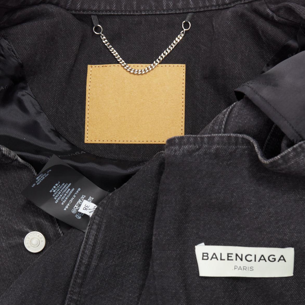 BALENCIAGA Demna vaquero gris lavado power shoulder chaqueta boxy FR38 en venta 5