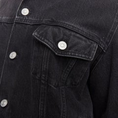 BALENCIAGA Demna grey washed denim power shoulder boxy jacket FR38