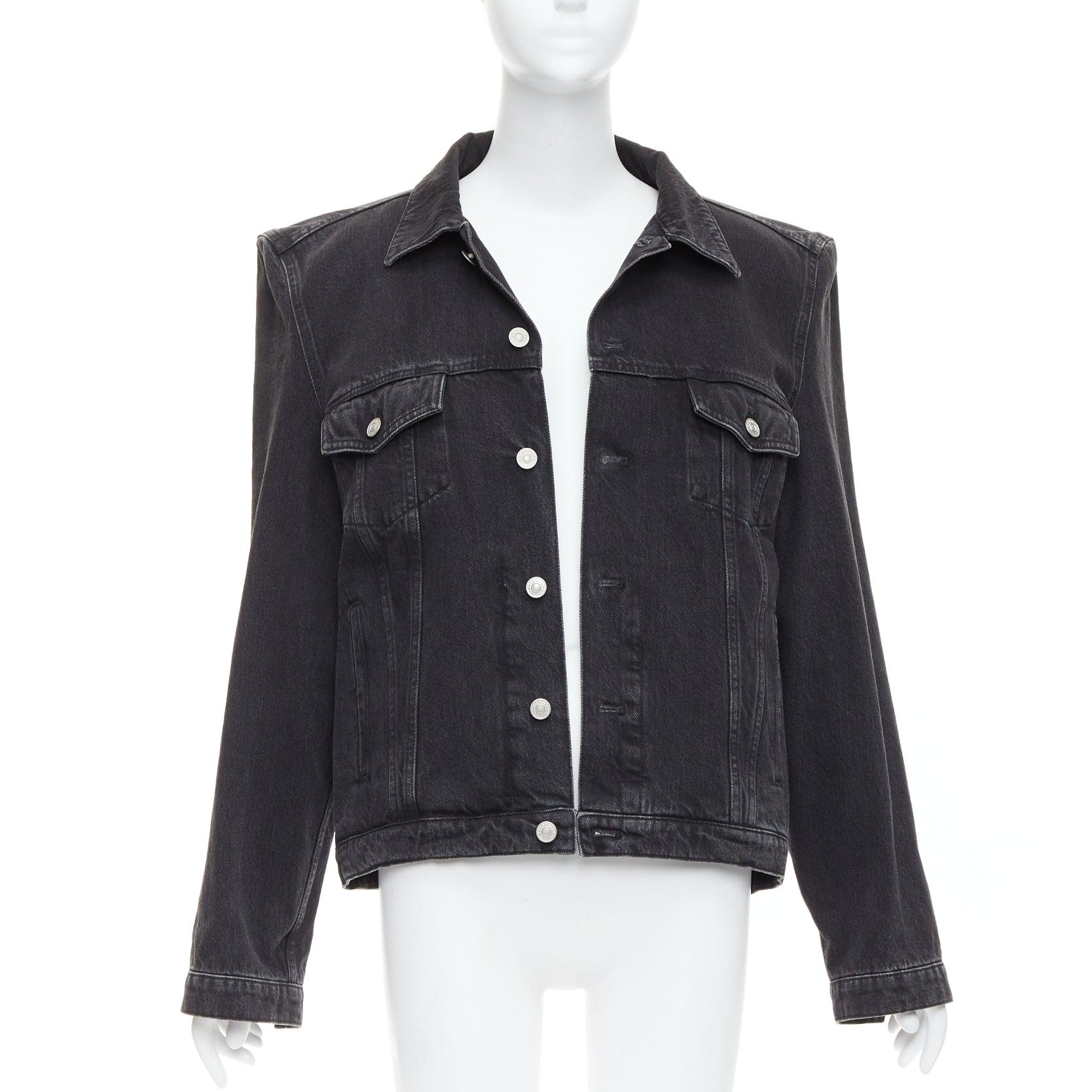BALENCIAGA Demna vaquero gris lavado power shoulder chaqueta boxy FR38 Negro en venta