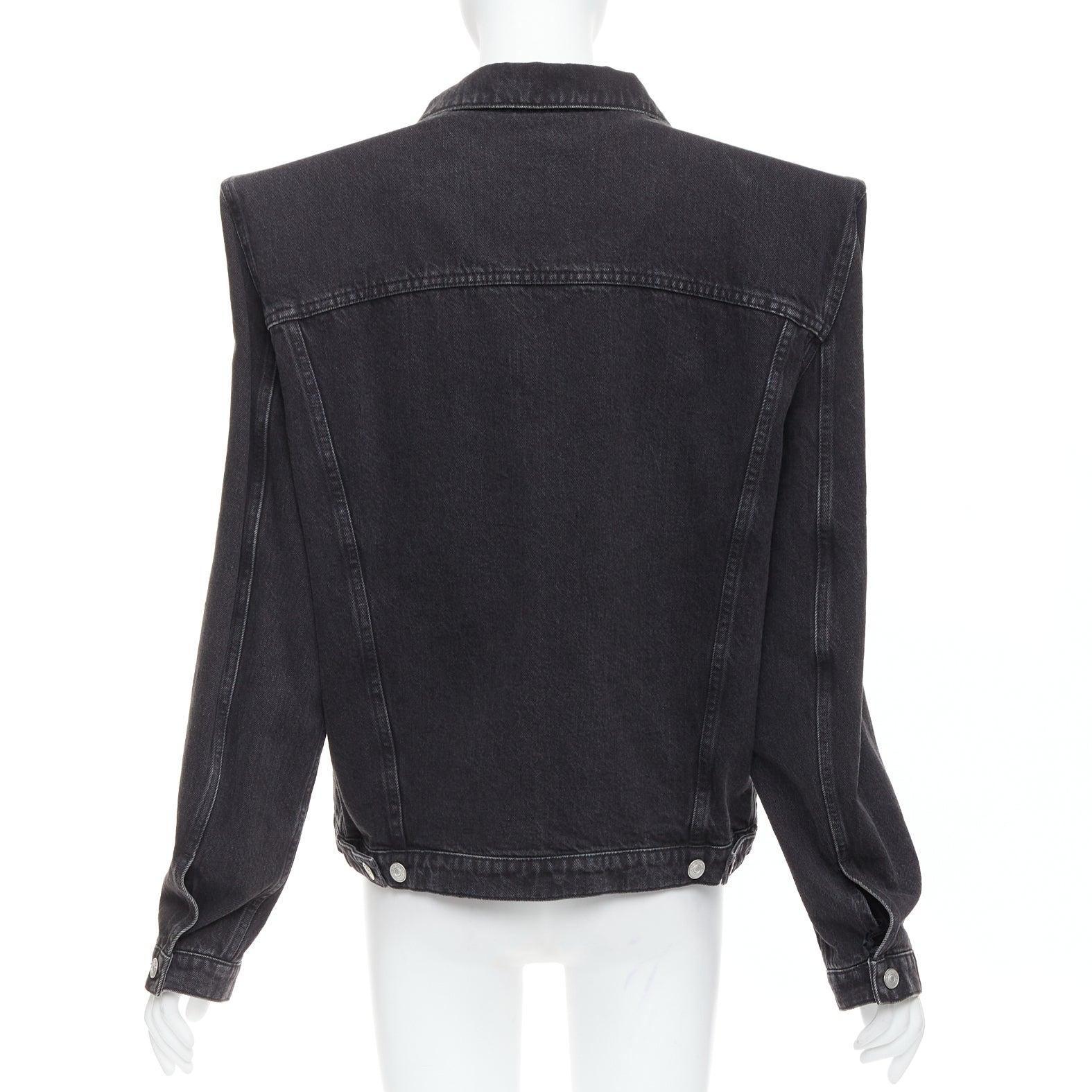 BALENCIAGA Demna vaquero gris lavado power shoulder chaqueta boxy FR38 en venta 1