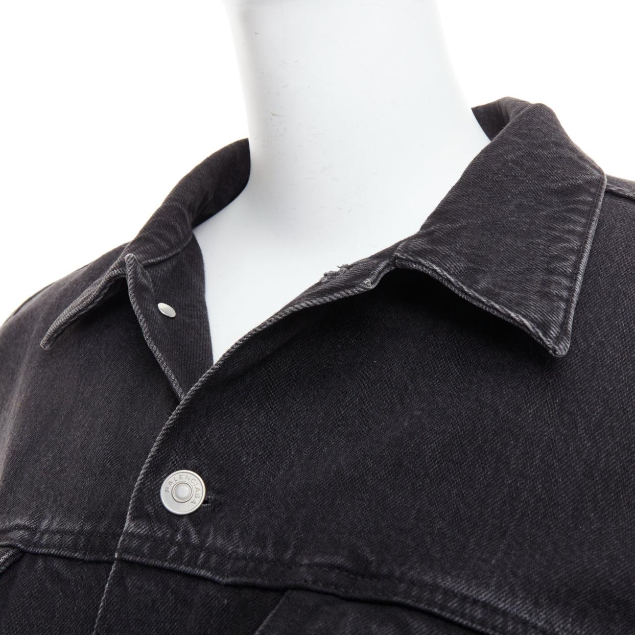 BALENCIAGA Demna vaquero gris lavado power shoulder chaqueta boxy FR38 en venta 3