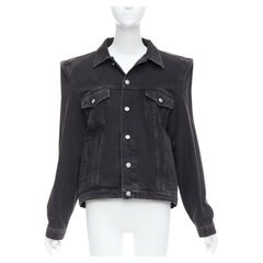 BALENCIAGA Demna grey washed denim power shoulder boxy jacket FR38