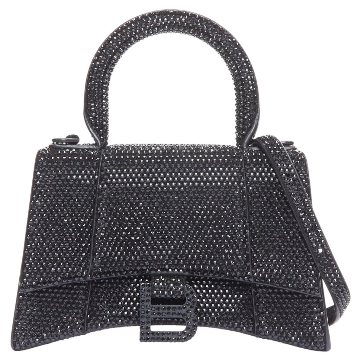 BALENCIAGA Demna Hourglass XS black strass crystal leather crossbody bag