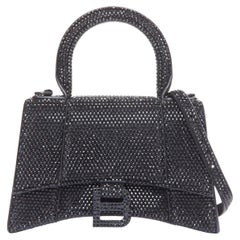 BALENCIAGA Demna Hourglass XS black strass crystal leather crossbody bag
