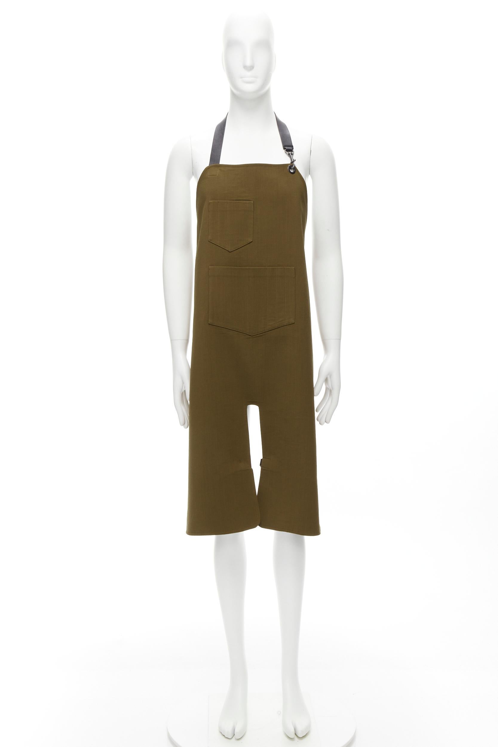 BALENCIAGA Demna khaki brown backless harness leather buckle apron dungaree For Sale 8