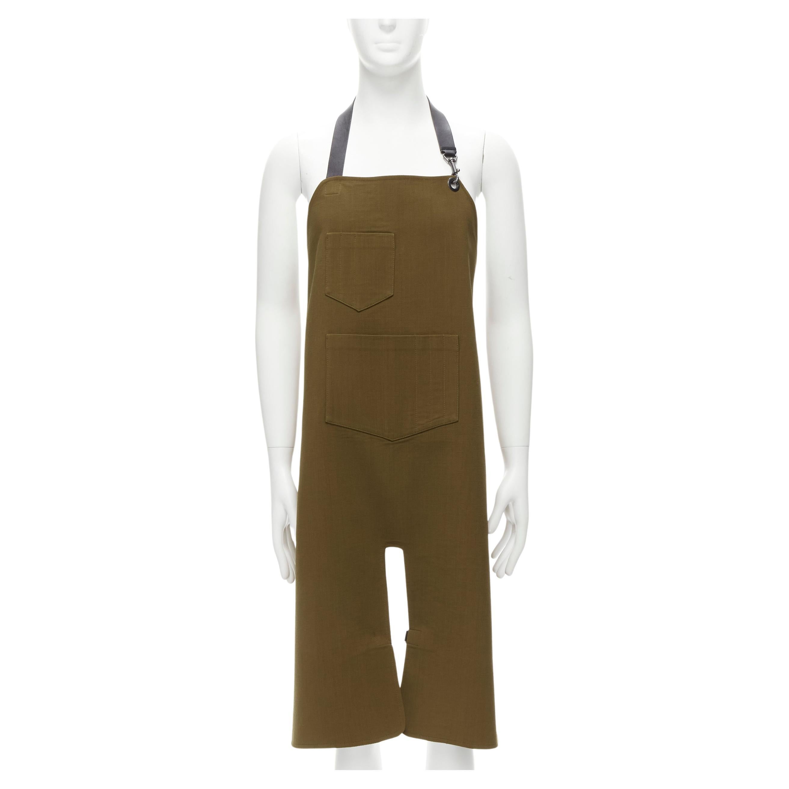 BALENCIAGA Demna khaki brown backless harness leather buckle apron dungaree For Sale