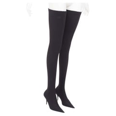 BALENCIAGA Demna Knife black crepe jersey BB embroidered thigh high boots EU38