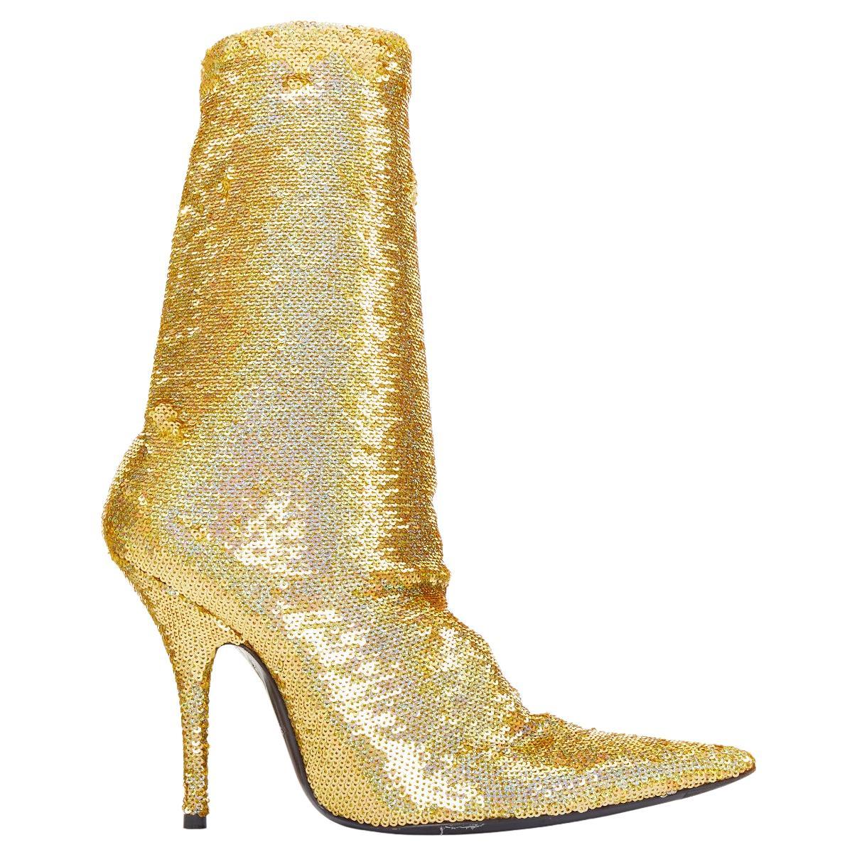 BALENCIAGA Demna Cuchillo lentejuelas punta de tacón de aguja botines EU36