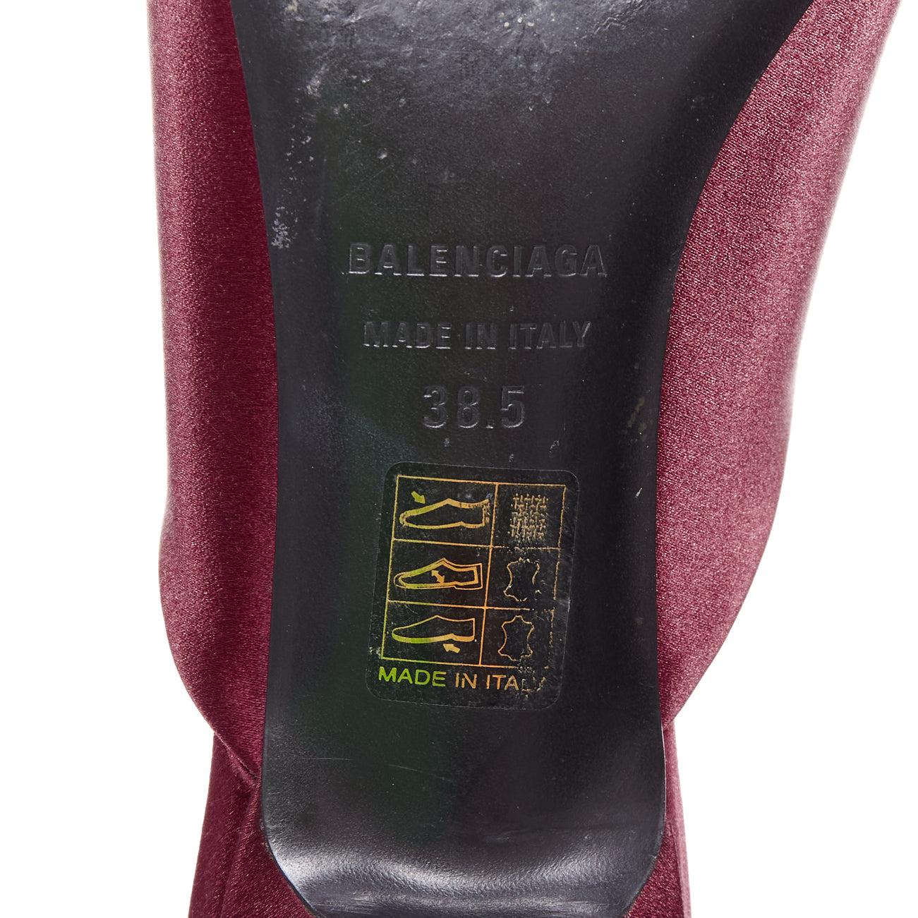 BALENCIAGA Demna Knife Mules burgundy satin bow pointy kitten heels EU38.5 in vendita 5