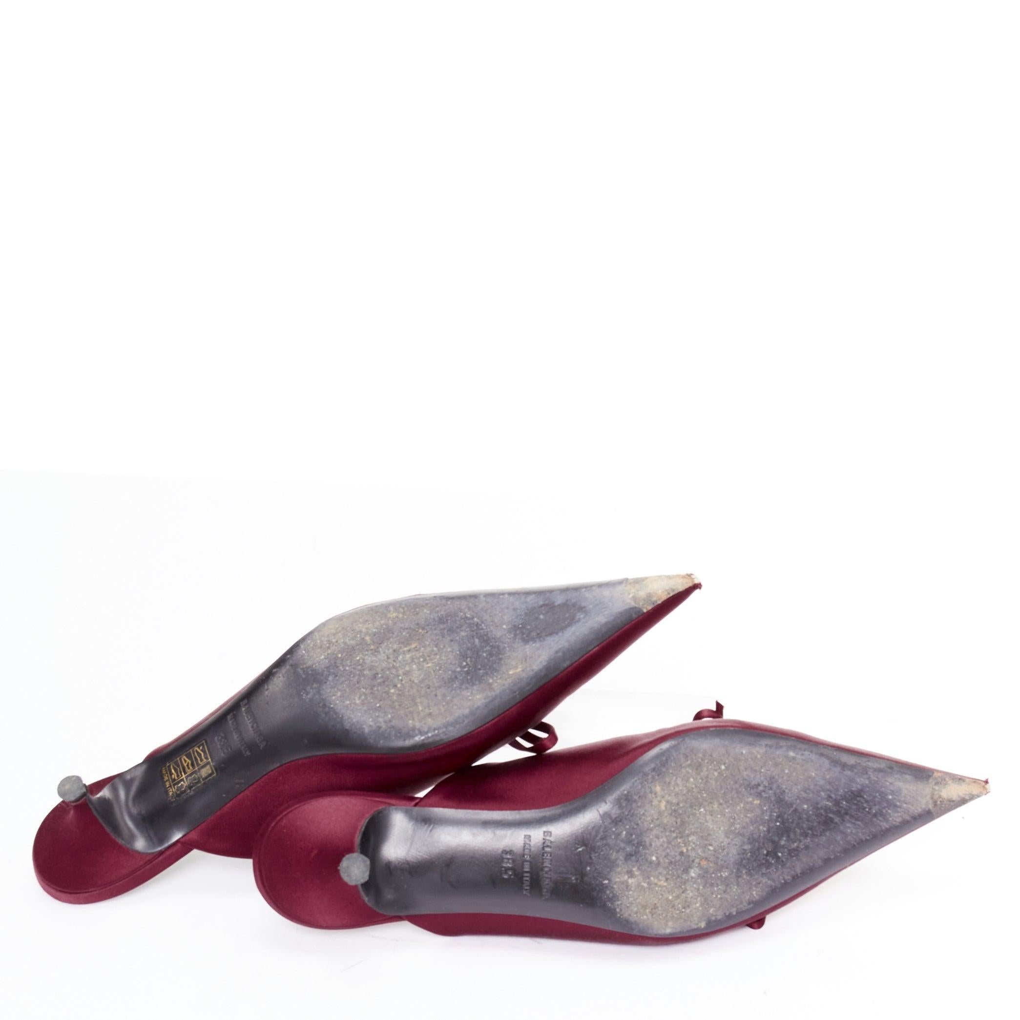 BALENCIAGA Demna Knife Mules burgundy satin bow pointy kitten heels EU38.5 in vendita 6