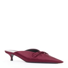 BALENCIAGA Demna Knife Mules burgundy satin bow pointy kitten heels EU38.5