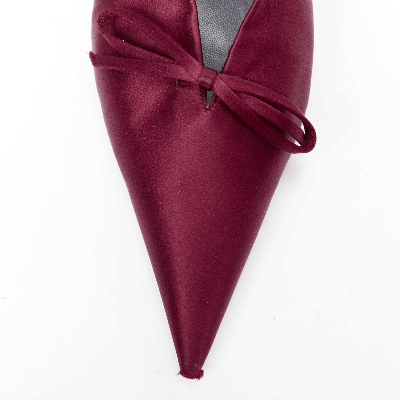 BALENCIAGA Demna Knife Mules burgundy satin bow pointy kitten heels EU38.5 in vendita 1