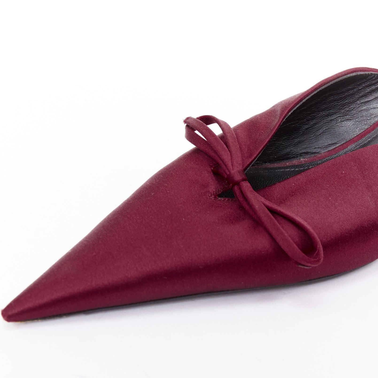 BALENCIAGA Demna Knife Mules burgundy satin bow pointy kitten heels EU38.5 in vendita 2