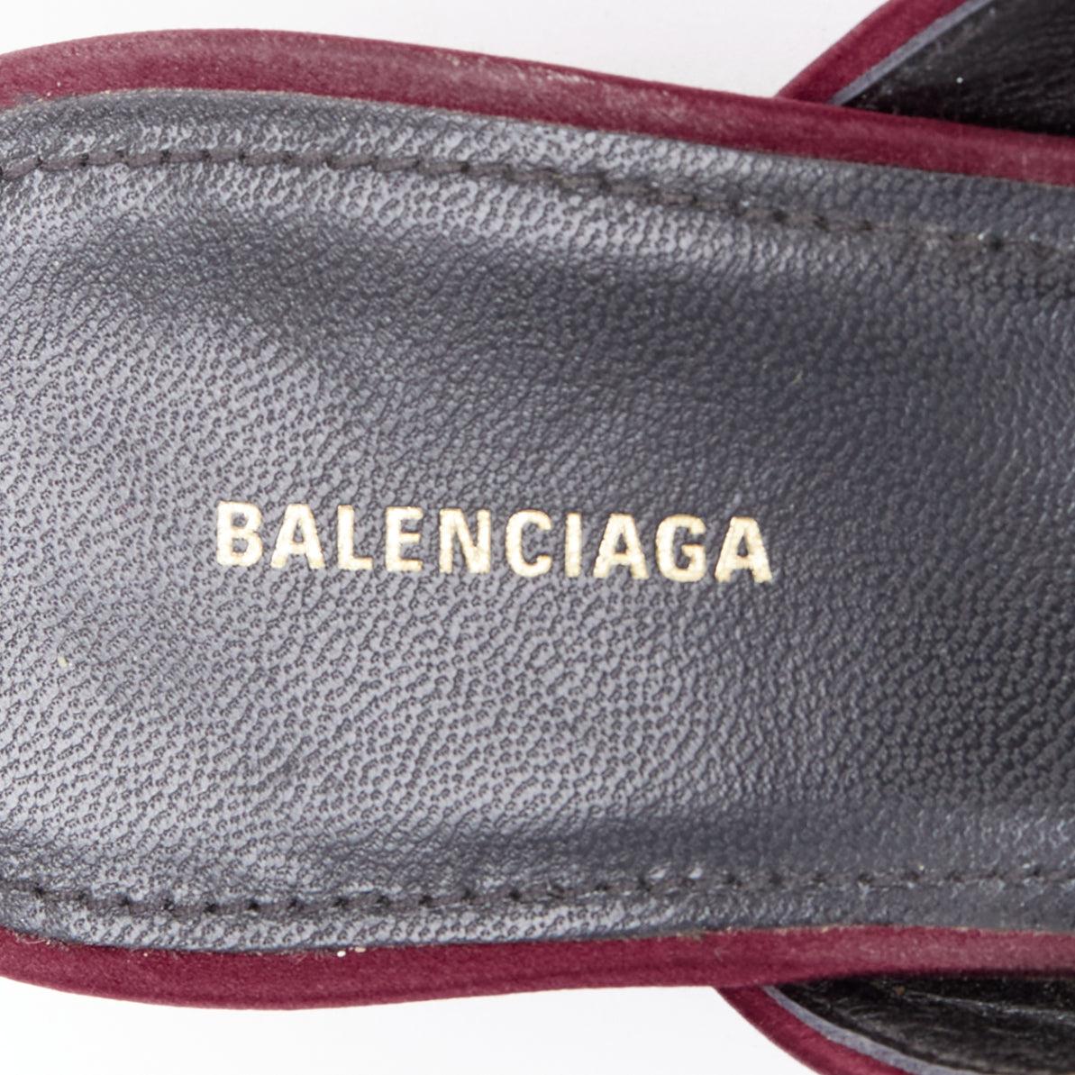 BALENCIAGA Demna Knife Mules burgundy satin bow pointy kitten heels EU38.5 in vendita 4