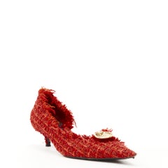 BALENCIAGA Demna Knife red tweed red button embellishment kitten pump EU38.5