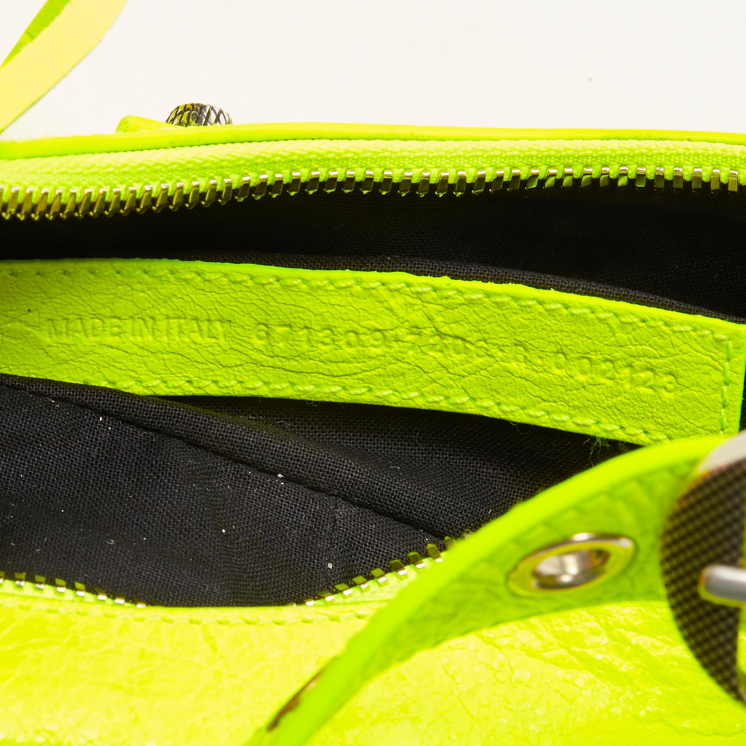 BALENCIAGA DEMNA LE Cagole XS neon yellow silver stud crossbody Motocross bag 3