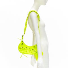 BALENCIAGA DEMNA LE Cagole XS neon yellow silver stud crossbody Motocross bag