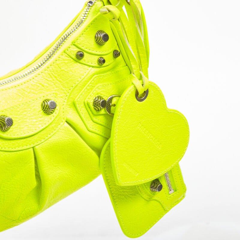 BALENCIAGA DEMNA LE Cagole XS neon yellow silver stud crossbody Motocross bag For Sale 2