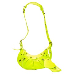 Used BALENCIAGA DEMNA LE Cagole XS neon yellow silver stud crossbody Motocross bag