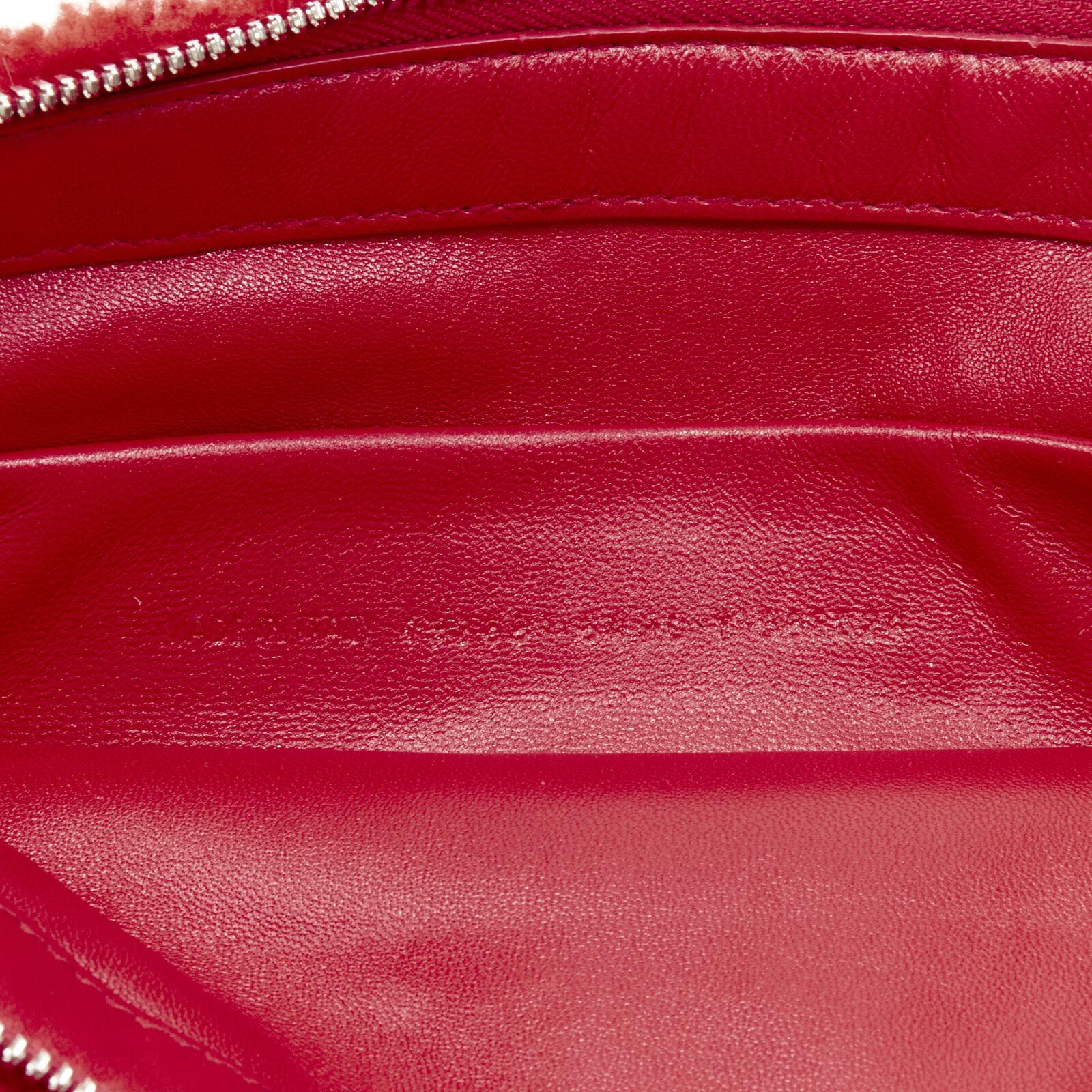 BALENCIAGA Demna logo red black dyed merino lamb shearling zip clutch bag For Sale 4