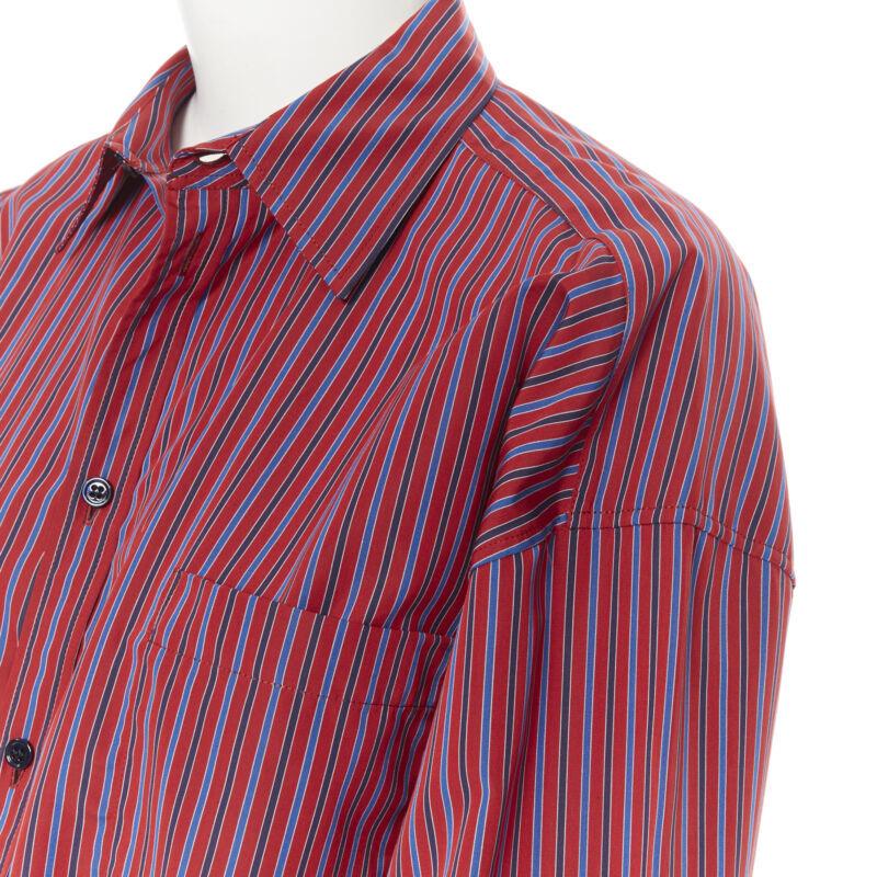 BALENCIAGA DEMNA red blue stripe cotton off shoulder oversized shirt Fr36 S For Sale 3