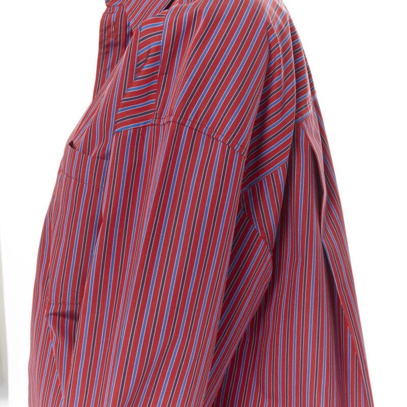 BALENCIAGA DEMNA red blue stripe cotton off shoulder oversized shirt Fr36 S For Sale 4