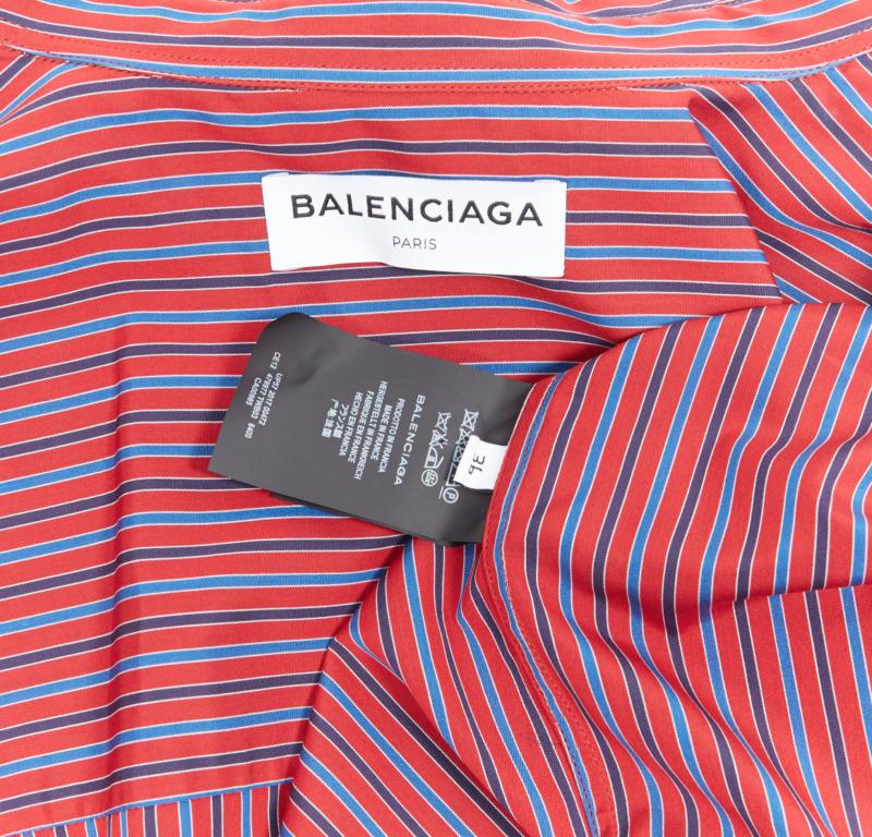BALENCIAGA DEMNA red blue stripe cotton off shoulder oversized shirt Fr36 S For Sale 5