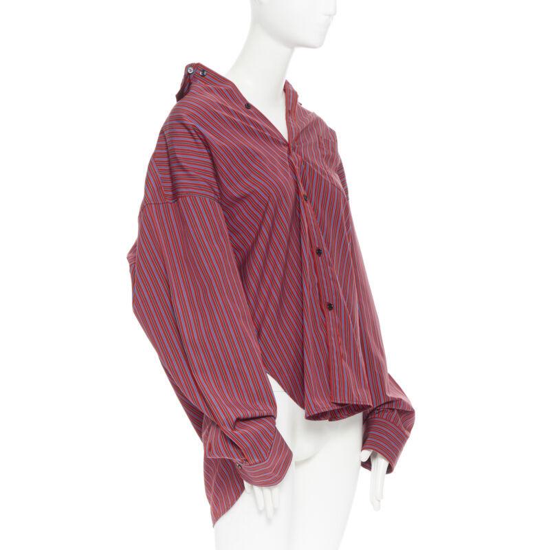 Brown BALENCIAGA DEMNA red blue stripe cotton off shoulder oversized shirt Fr36 S For Sale