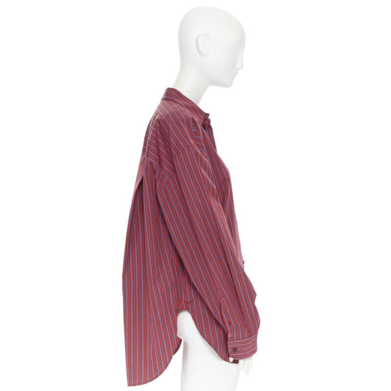 Women's BALENCIAGA DEMNA red blue stripe cotton off shoulder oversized shirt Fr36 S For Sale