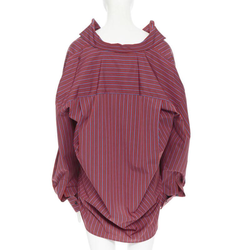 BALENCIAGA DEMNA red blue stripe cotton off shoulder oversized shirt Fr36 S For Sale 1