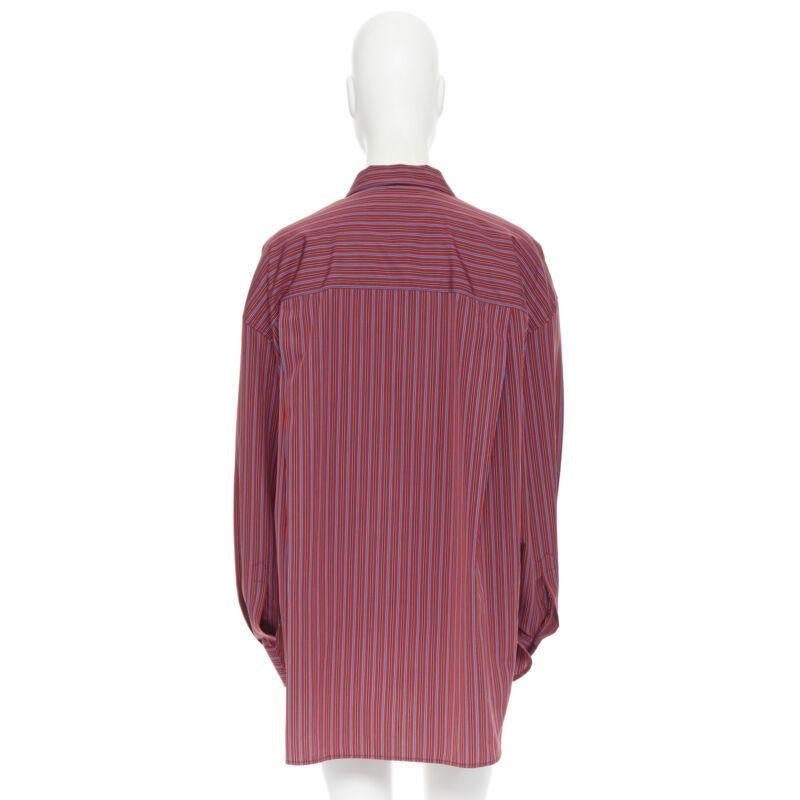 BALENCIAGA DEMNA red blue stripe cotton off shoulder oversized shirt Fr36 S For Sale 2