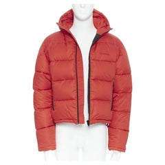 BALENCIAGA DEMNA red grid nylon logo cropped zip down puffer jacket EU50 L