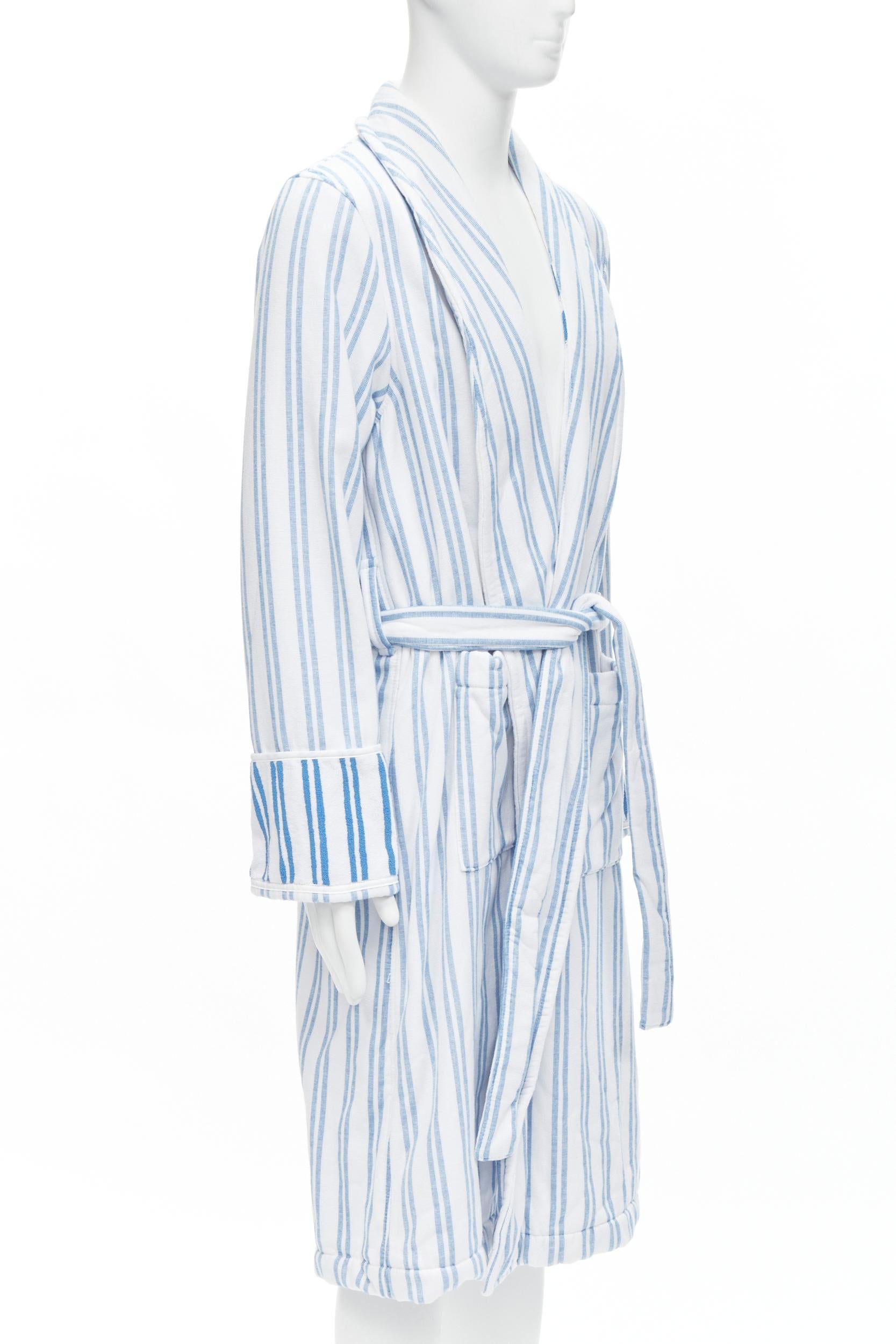 BALENCIAGA Demna Resort blue white striped belted bathrobe coat FR42 L Rihanna 5