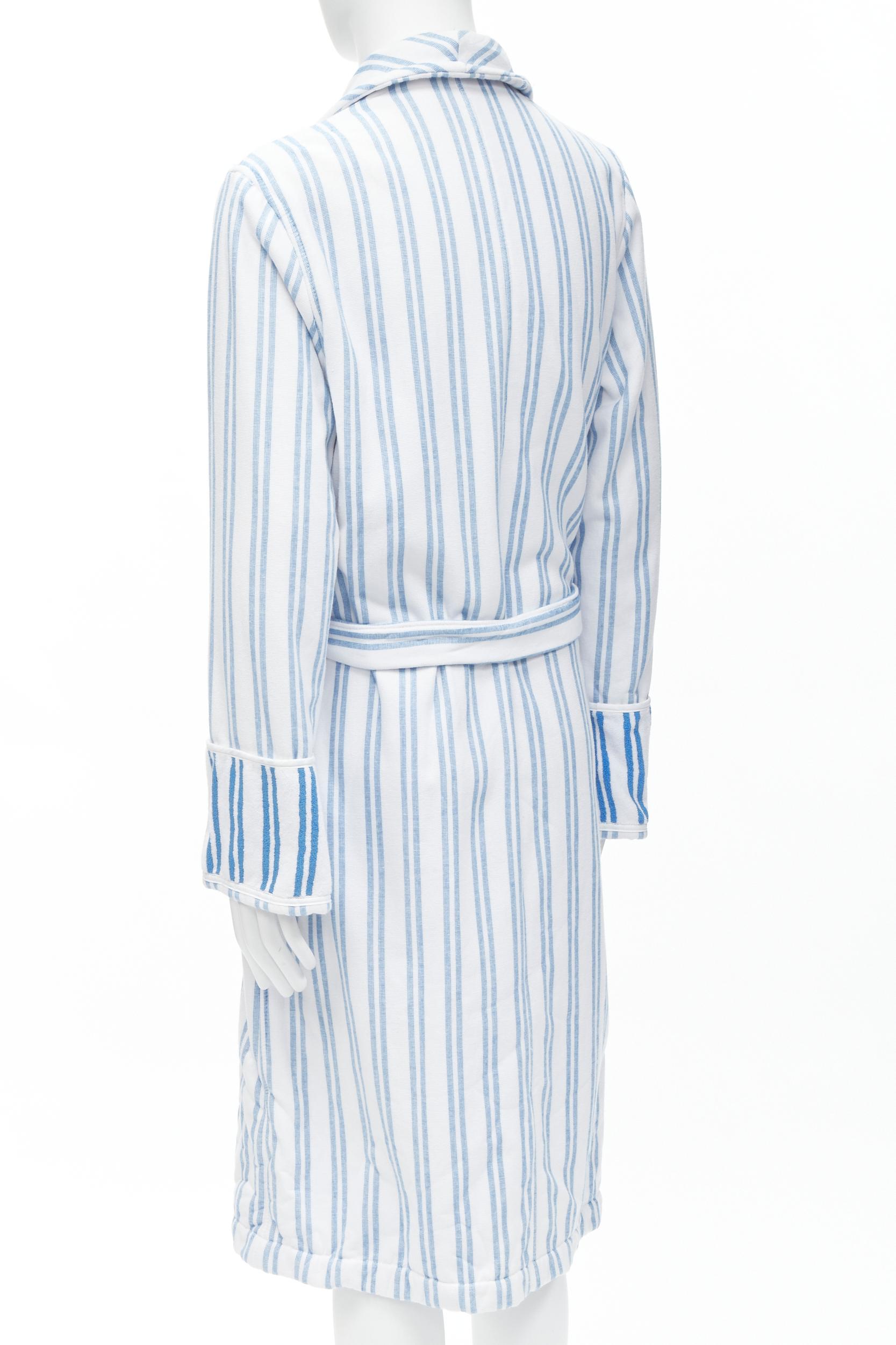 Women's BALENCIAGA Demna Resort blue white striped belted bathrobe coat FR42 L Rihanna