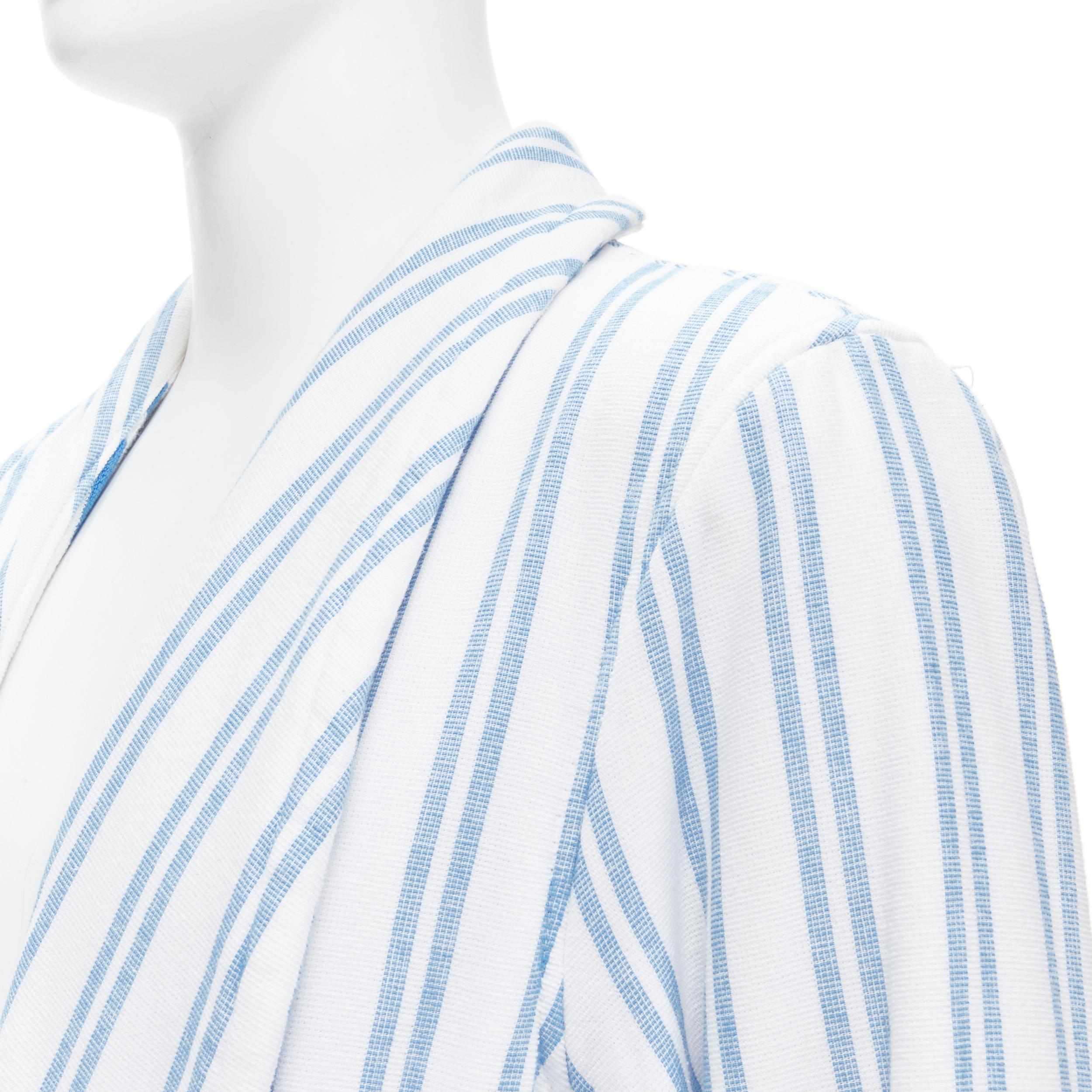 BALENCIAGA Demna Resort blue white striped belted bathrobe coat FR42 L Rihanna 1